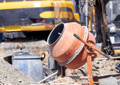 Portable cement mixer on a heavy construction site.